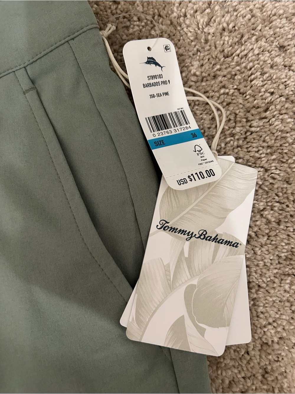 Tommy Bahama Olive Green Flat-Front Performance Shorts - Picture 5 of 5